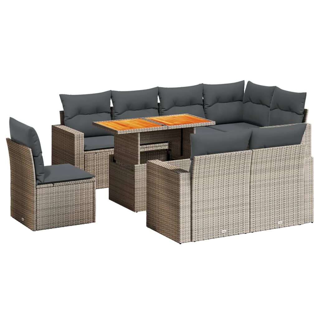 Set Divano da Giardino 9 pz con Cuscini Grigio in Polyrattan - immagine 2