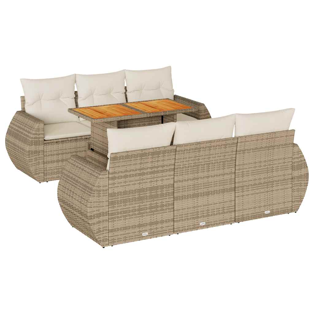 Set Divani da Giardino 7 pz con Cuscini Beige in Polyrattan - immagine 2