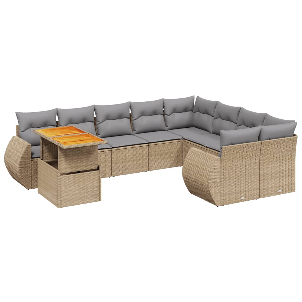 Set Divani da Giardino 10pz con Cuscini in Polyrattan Nero - immagine 2