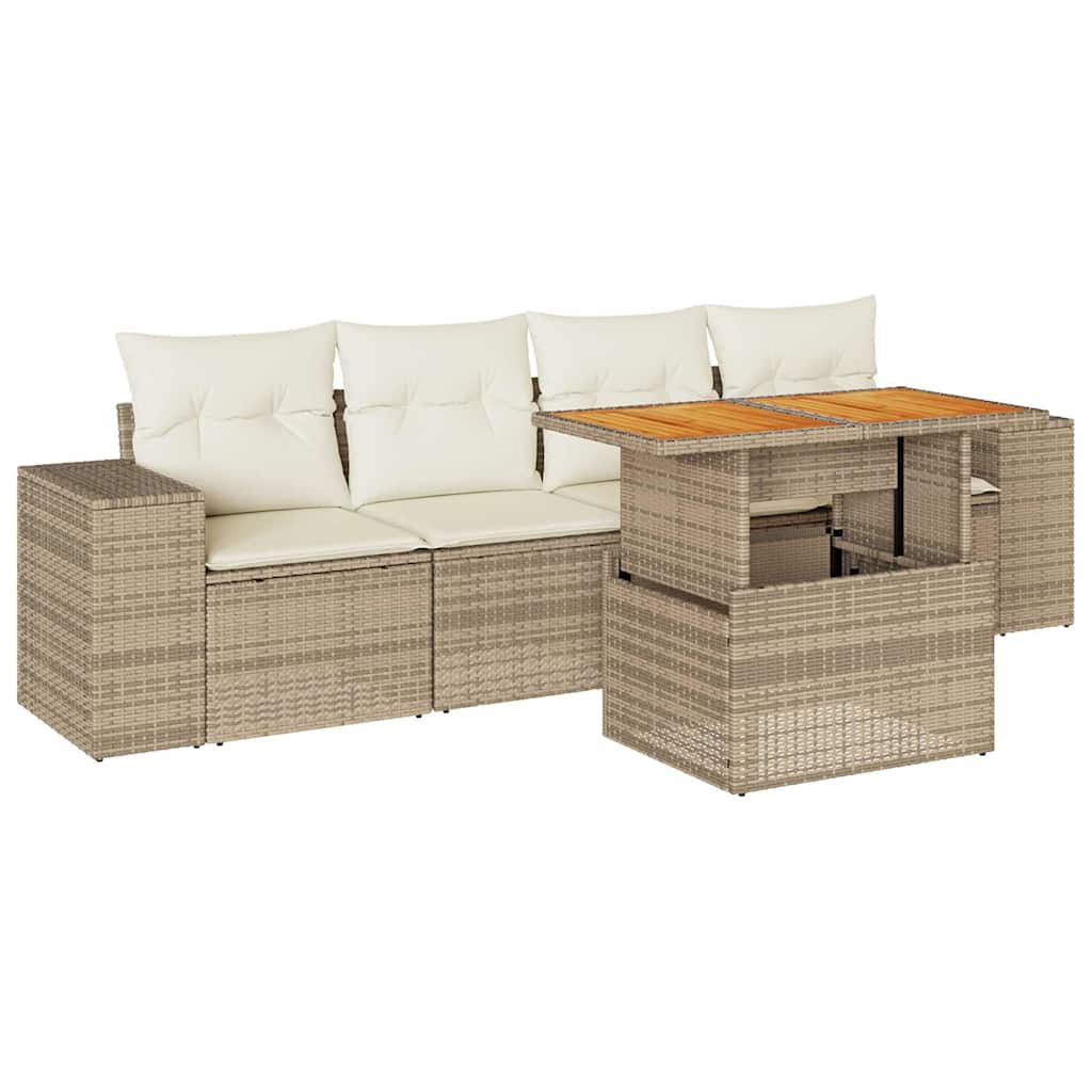 Set Divano da Giardino 5 pz con Cuscini Beige in Polyrattan - immagine 2