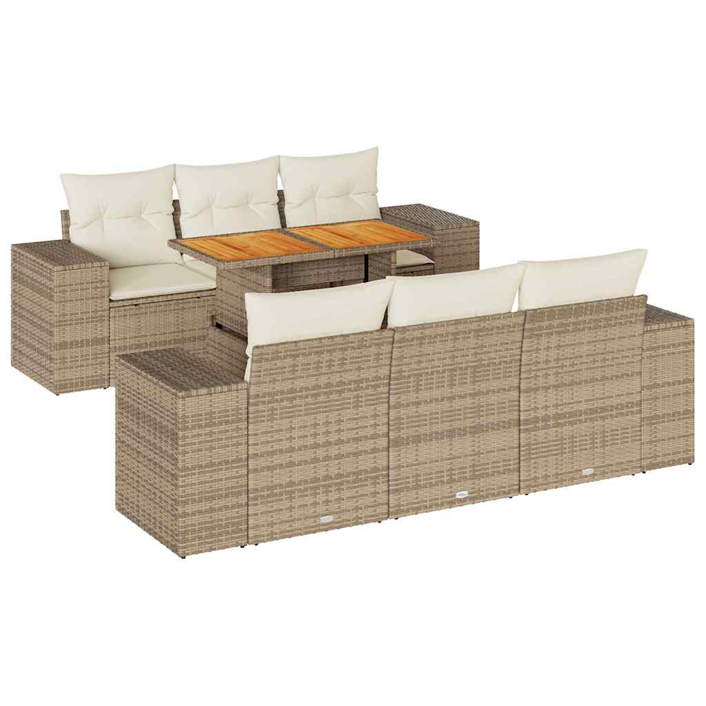 Set Divani da Giardino 7 pz con Cuscini Beige in Polyrattan - immagine 2