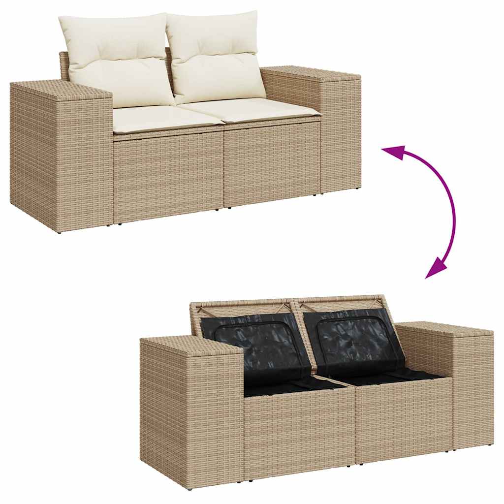 Set Divani da Giardino 7 pz con Cuscini Beige in Polyrattan - immagine 5