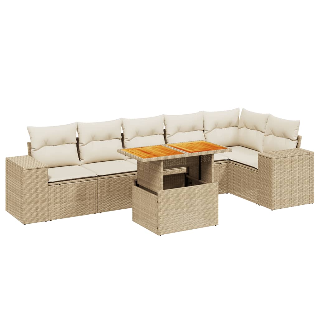 Set Divani da Giardino 7 pz con Cuscini Beige in Polyrattan - immagine 2