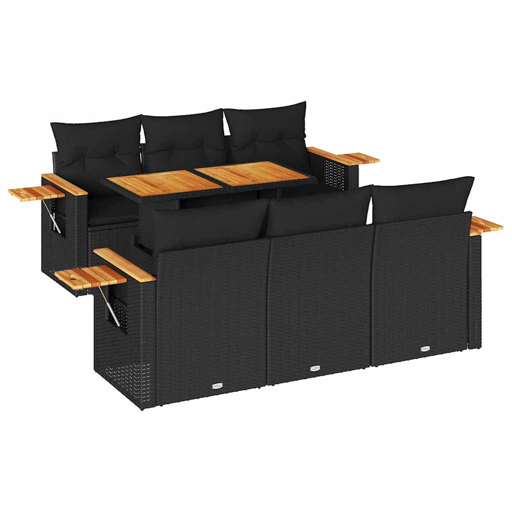 Set Divani da Giardino con Cuscini 7pz Nero Polyrattan Acacia - immagine 2