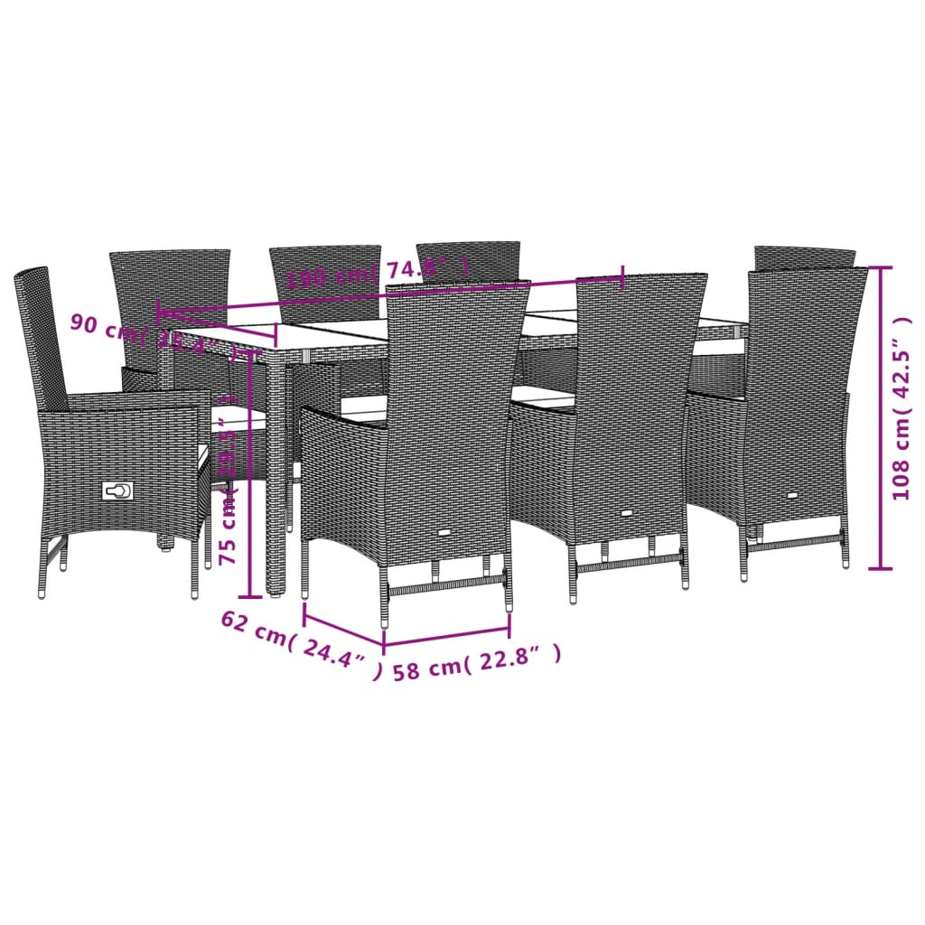 Set da Pranzo da Giardino 5 pz con Cuscini Beige in Polyrattan - immagine 4