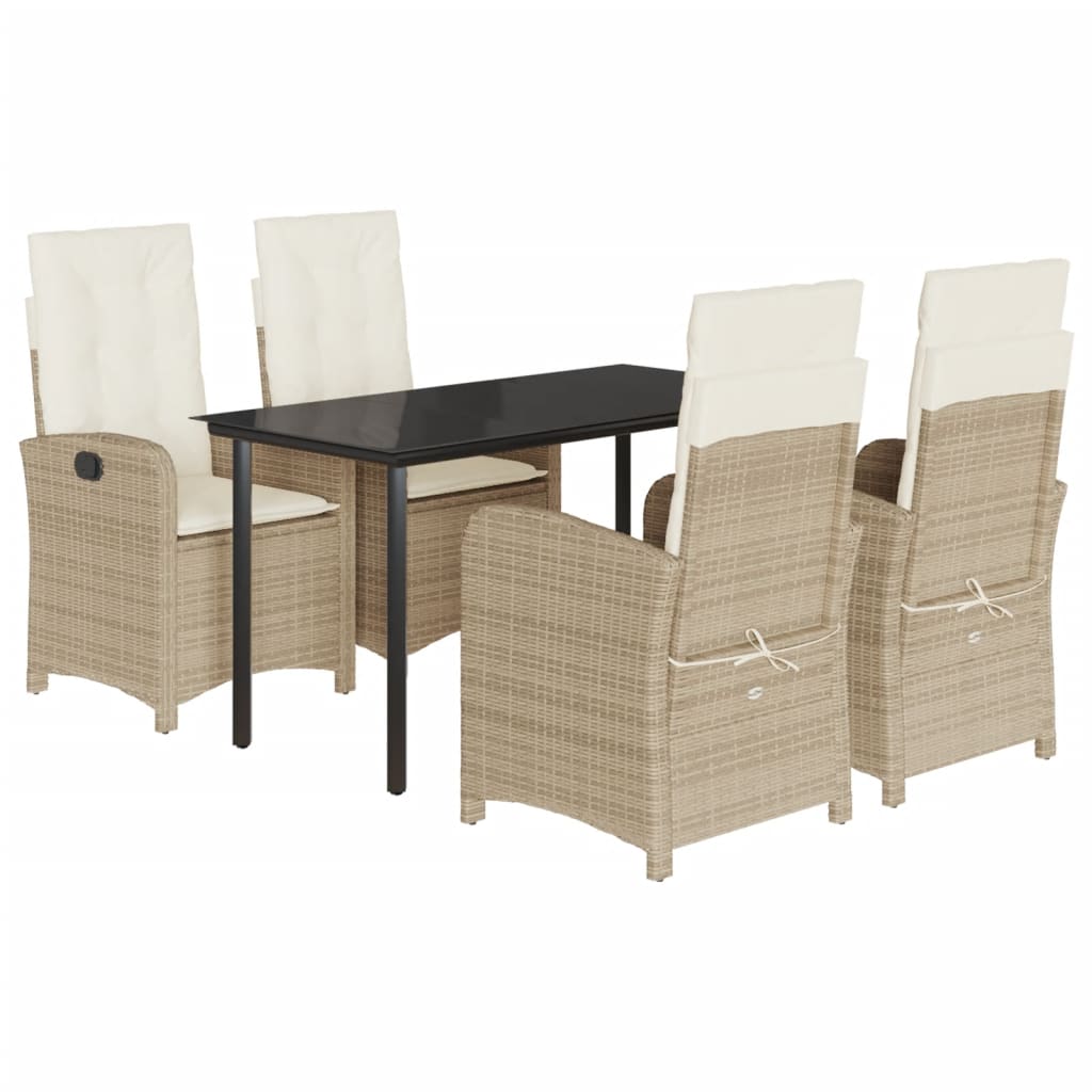 Set da Pranzo da Giardino 5 pz con Cuscini Beige in Polyrattan - immagine 2