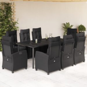 Set da Pranzo da Giardino 5 pz Nero con Cuscini in Polyrattan