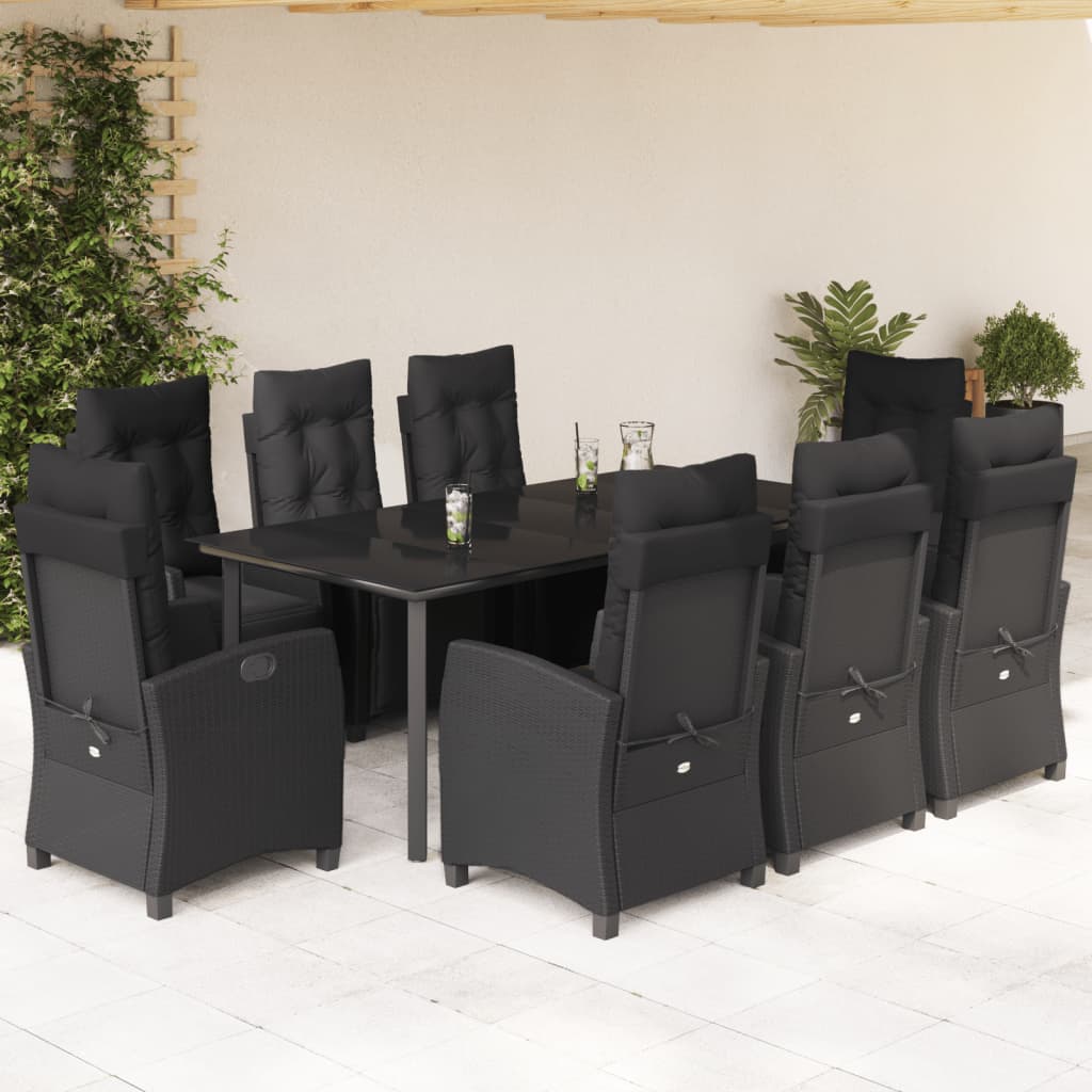 Set da Pranzo da Giardino 5 pz Nero con Cuscini in Polyrattan
