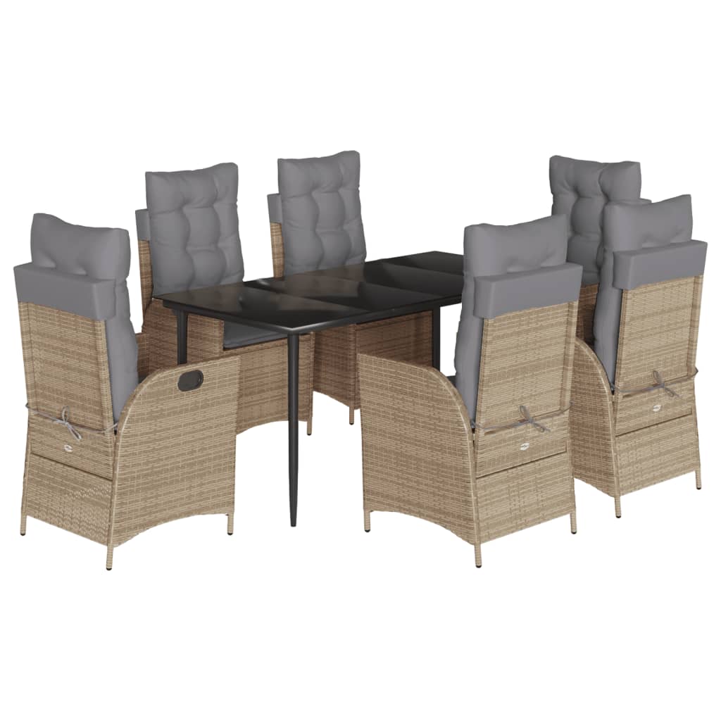 Set da Pranzo da Giardino 7 pz con Cuscini Beige in Polyrattan - immagine 2