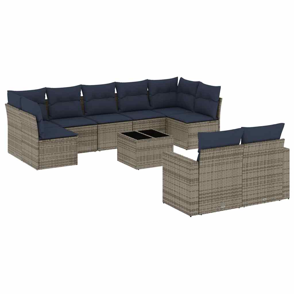 Set Divani da Giardino 10 pz con Cuscini Grigio in Polyrattan - immagine 2