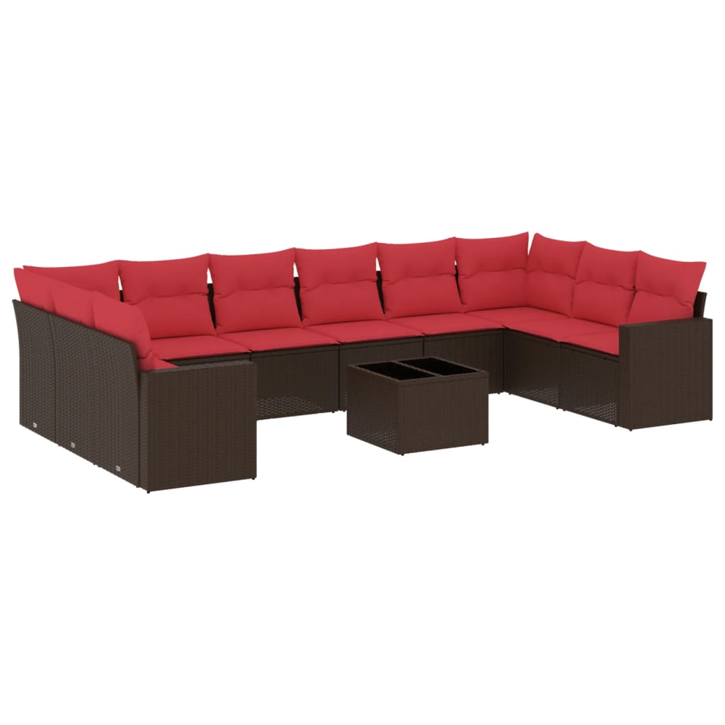 Set Divani da Giardino 10 pz con Cuscini Nero in Polyrattan - immagine 2