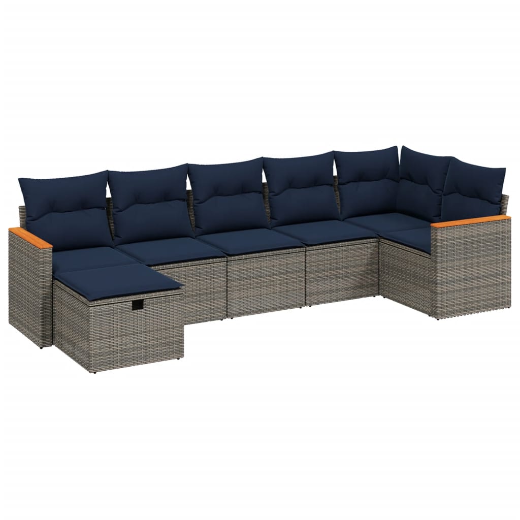 Set Divani da Giardino 7 pz con Cuscini Grigio in Polyrattan - immagine 2
