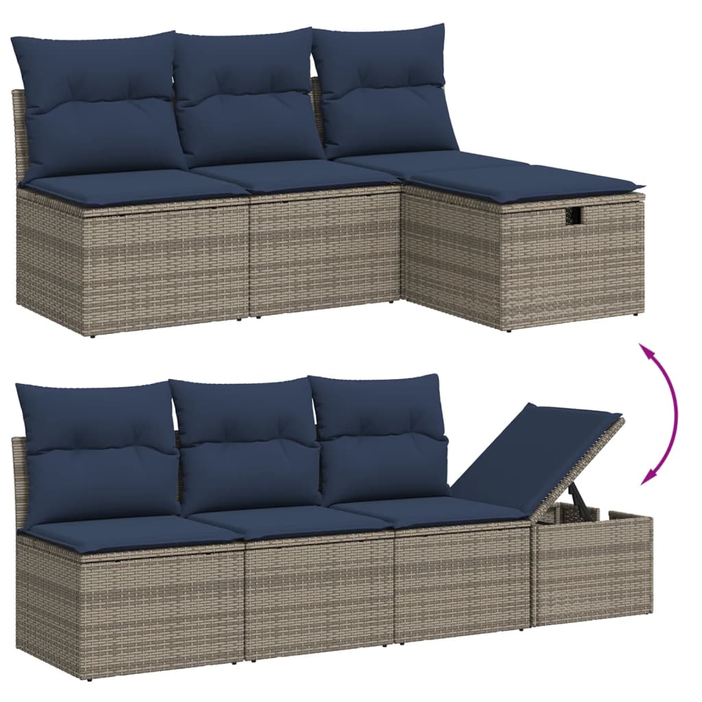 Set Divani da Giardino 7 pz con Cuscini Grigio in Polyrattan - immagine 3