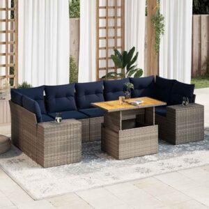 Set Divano da Giardino 8 pz con Cuscini Grigio in Polyrattan