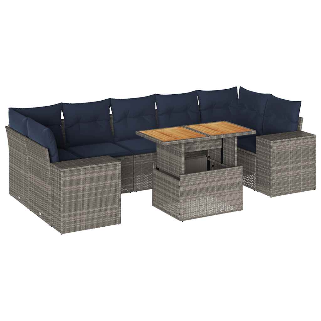 Set Divano da Giardino 8 pz con Cuscini Grigio in Polyrattan - immagine 2