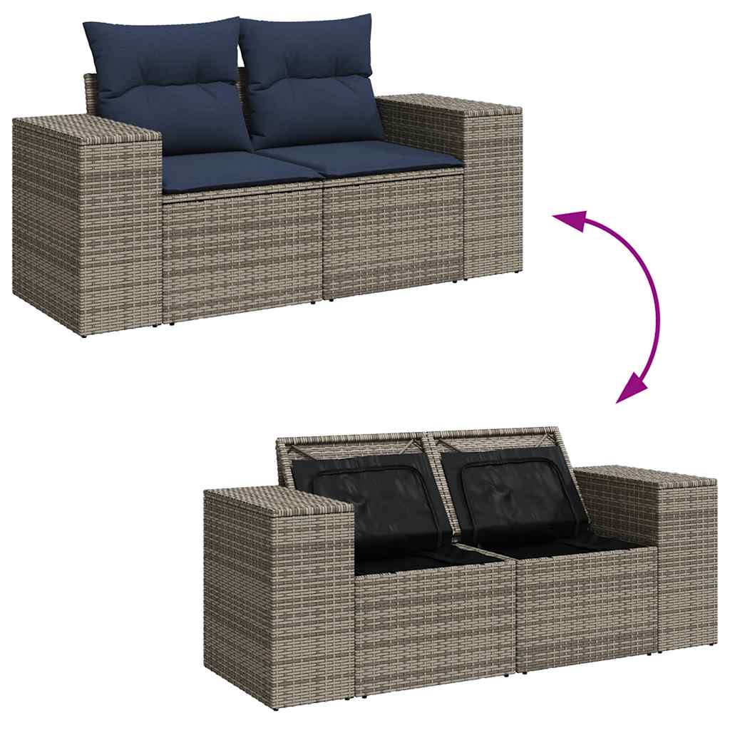 Set Divano da Giardino 8 pz con Cuscini Grigio in Polyrattan - immagine 8