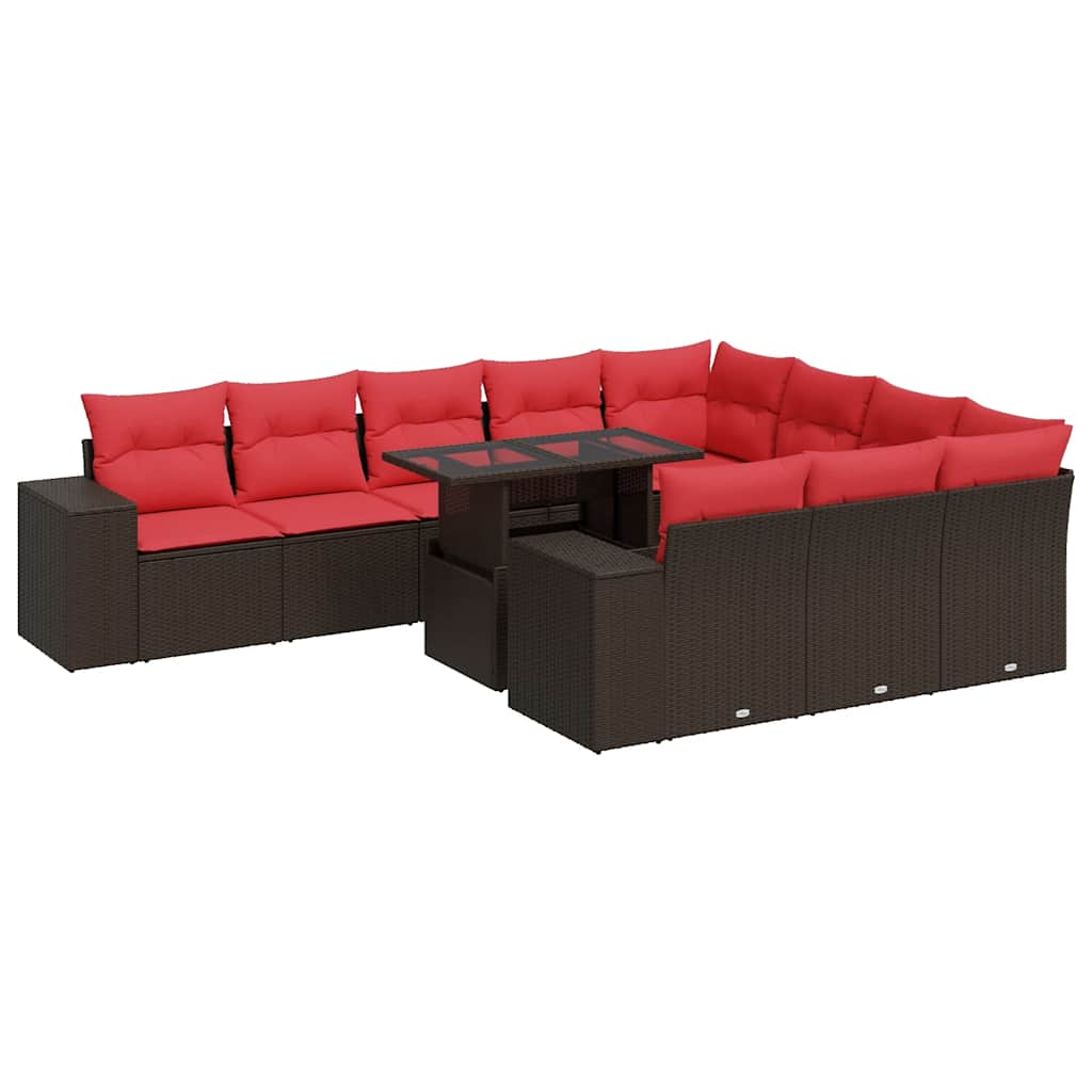 Set Divani Giardino 11 pz con Cuscini Polyrattan Acacia Grigio - immagine 2