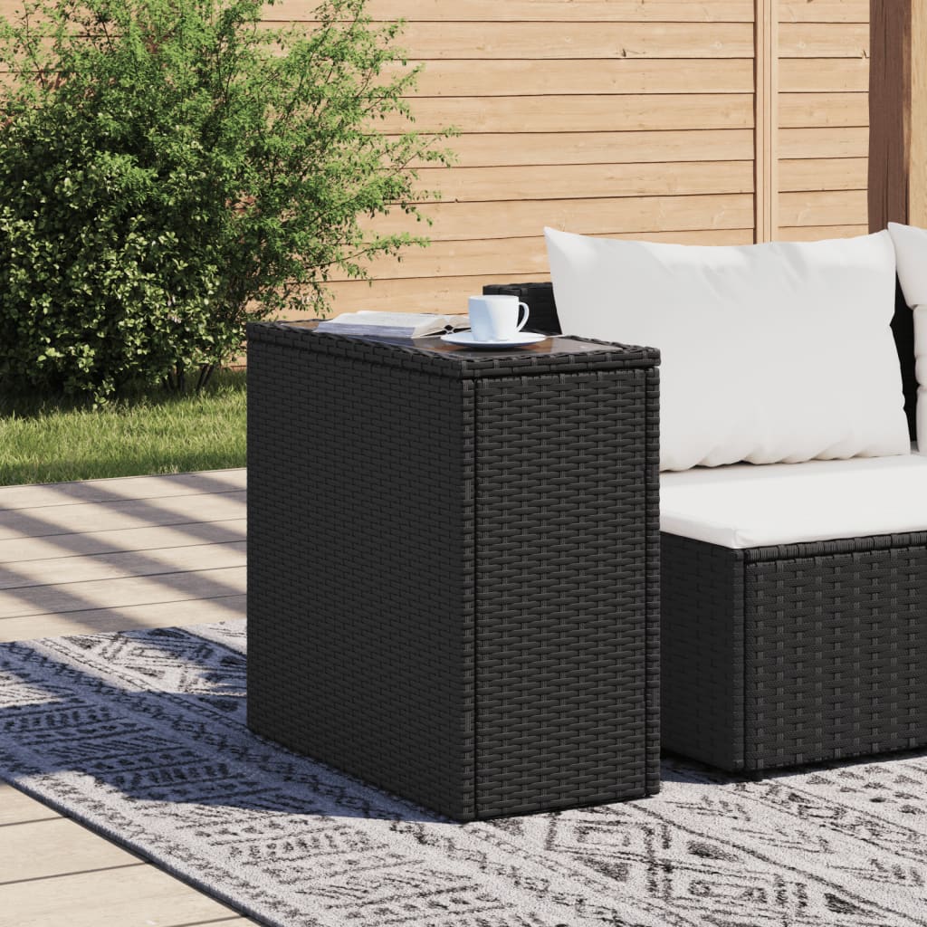 Tavolino da giardino con piano in legno nero 58x27,5x55 cm in polyrattan - immagine 3
