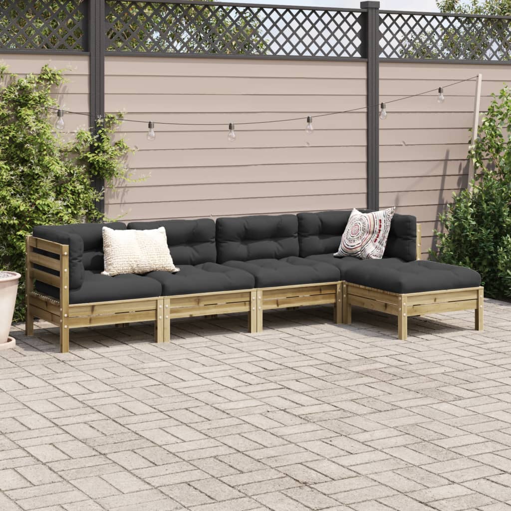 Set Divani da Giardino 5pz con Cuscini Legno Impregnato di Pino - immagine 3