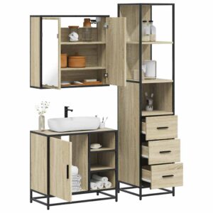 Set Mobili da Bagno 3 pz Rovere Sonoma in Legno Multistrato