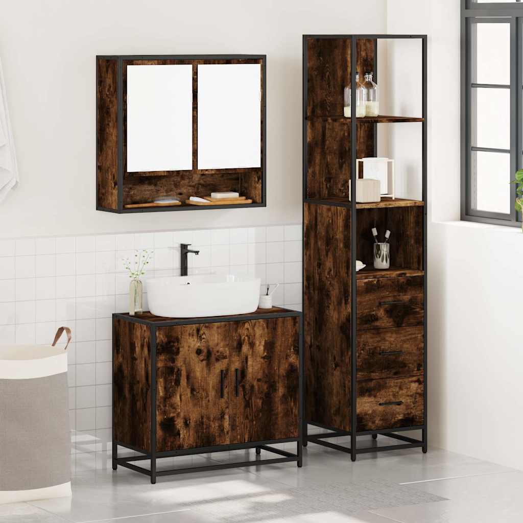 Set Mobili da Bagno 3 pz Rovere Sonoma in Legno Multistrato - immagine 3