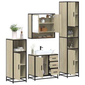 Set Mobili da Bagno 4 pz Rovere Sonoma in Legno Multistrato