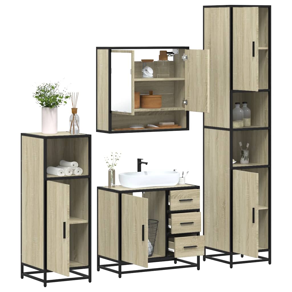 Set di mobili per il bagno 4 pcs Rovere Nero Legno multistrato