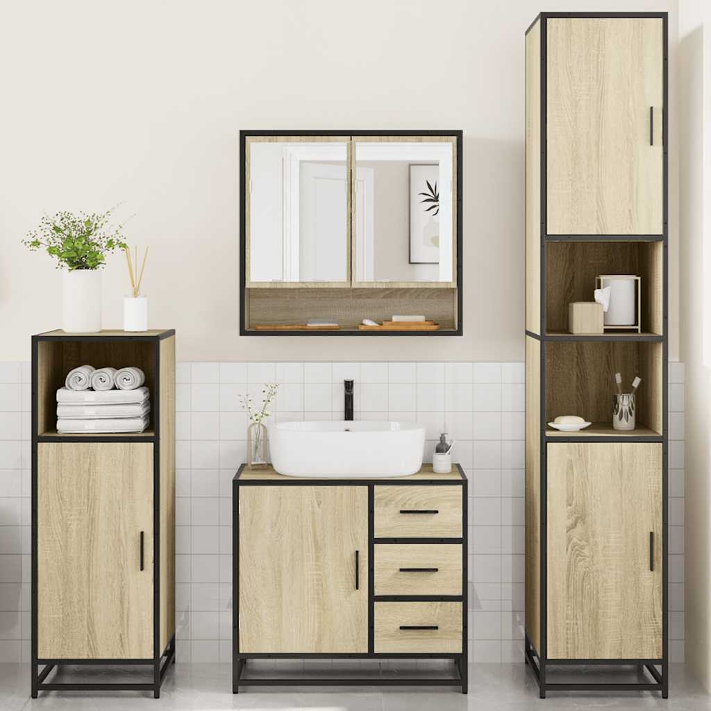 Set di mobili per il bagno 4 pcs Rovere Nero Legno multistrato - immagine 3