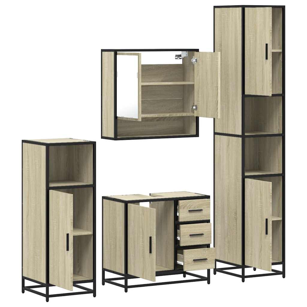 Set di mobili per il bagno 4 pcs Rovere Nero Legno multistrato - immagine 5