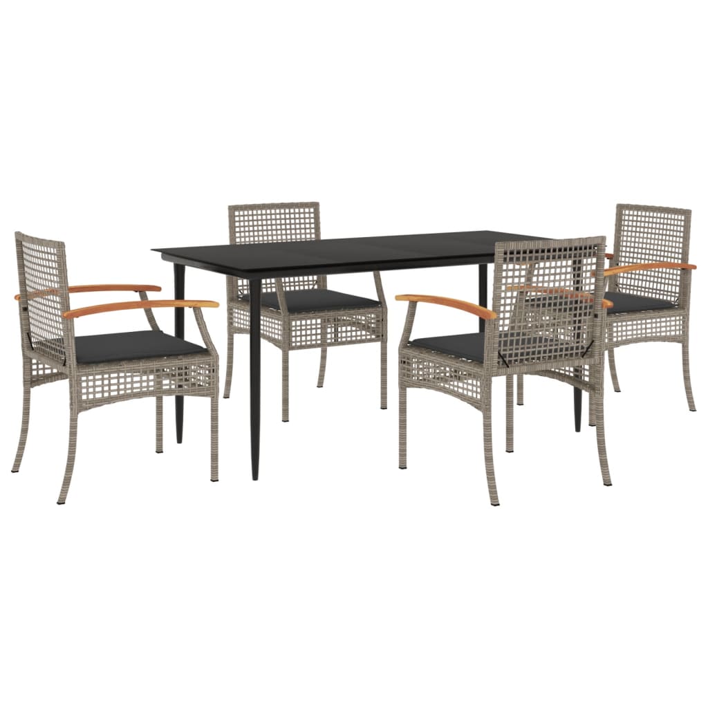 Set da Pranzo da Giardino 5 pz con Cuscini in Polyrattan Grigio - immagine 2