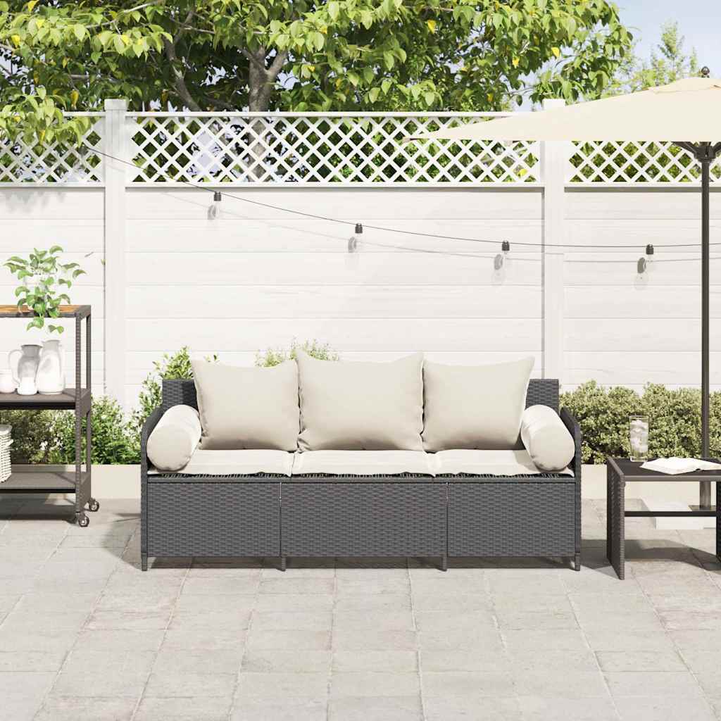 Divano da Giardino con Cuscini a 3 Posti Beige in Polyrattan - immagine 3