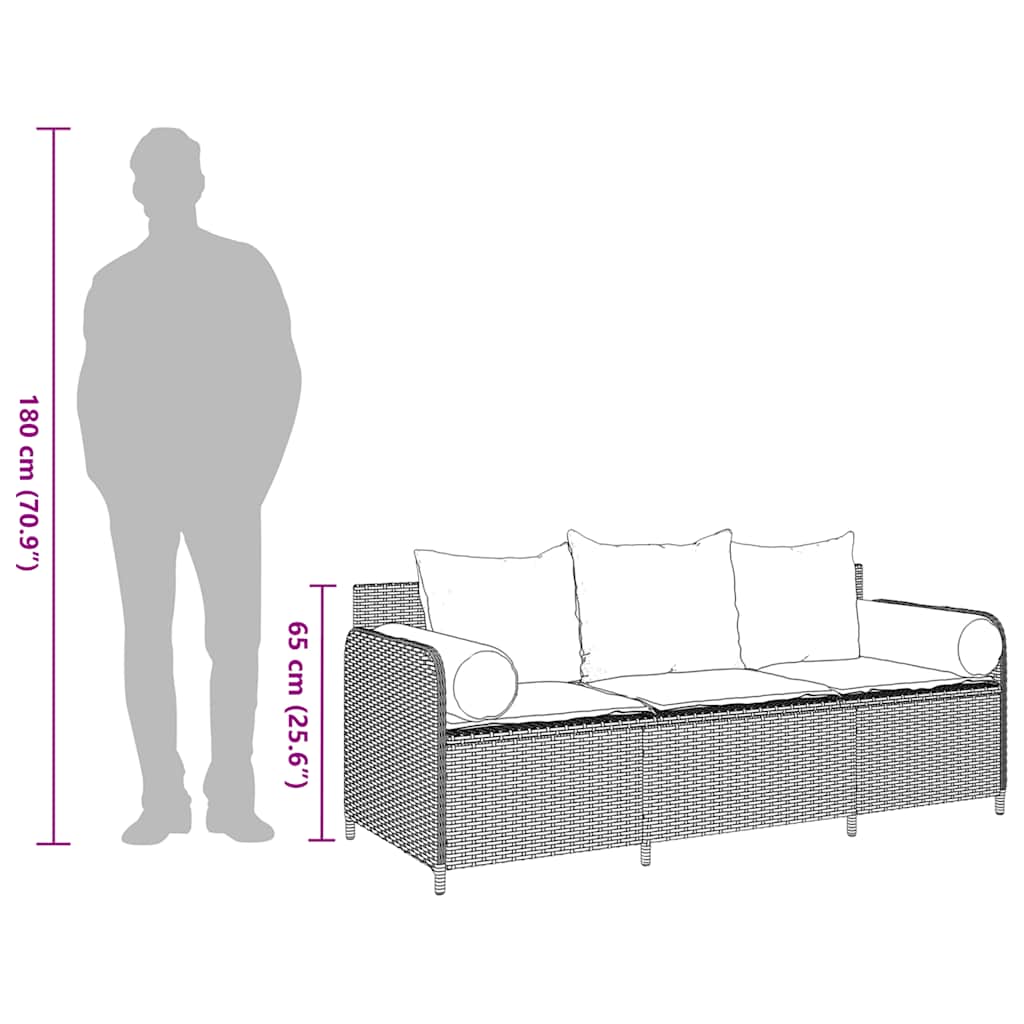 Divano da Giardino con Cuscini a 3 Posti Beige in Polyrattan - immagine 8