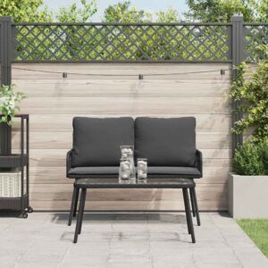 Set da Pranzo per Giardino 2 pcs Nero polyrattan