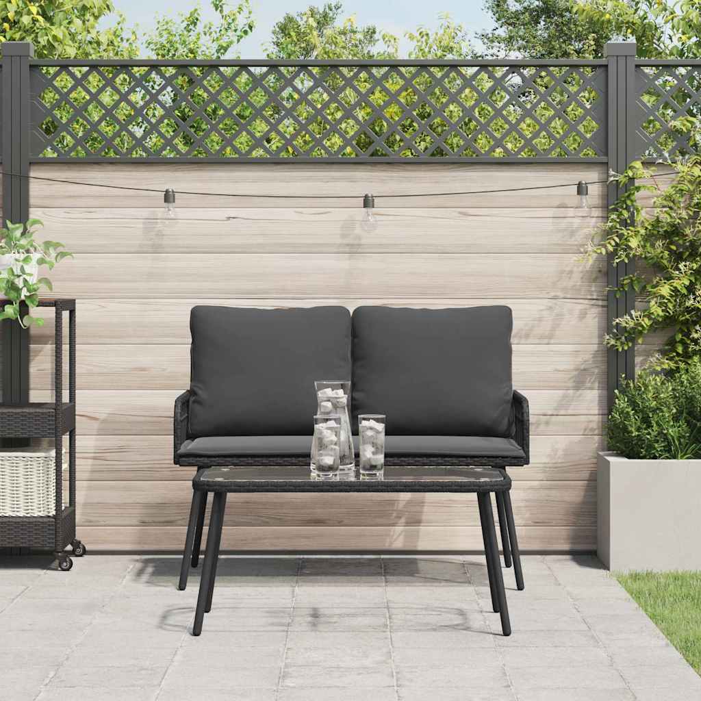 Set da Pranzo per Giardino 2 pcs Nero polyrattan