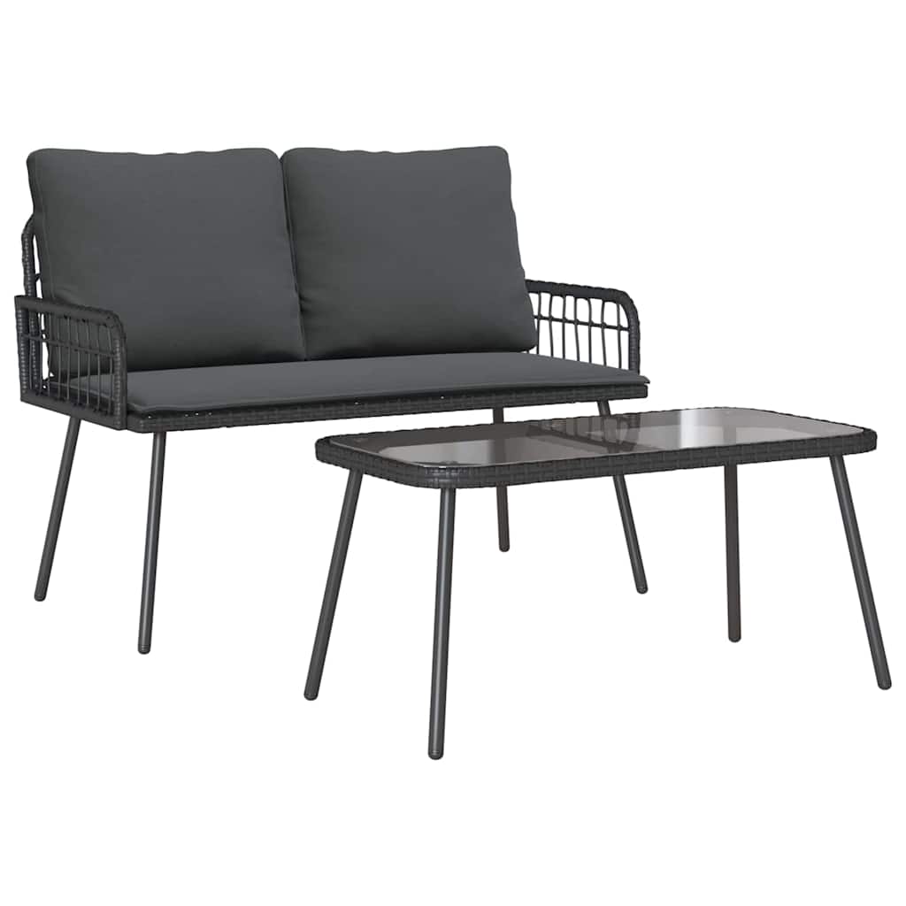 Set da Pranzo per Giardino 2 pcs Nero polyrattan - immagine 2