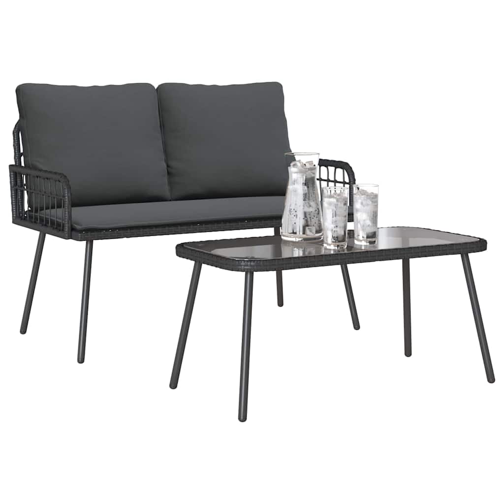 Set da Pranzo per Giardino 2 pcs Nero polyrattan - immagine 3