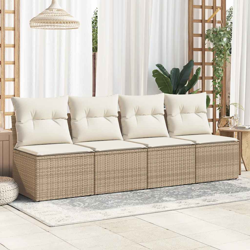 Set Divano da Giardino 2 pz con Cuscini Beige Polyrattan Acacia - immagine 3