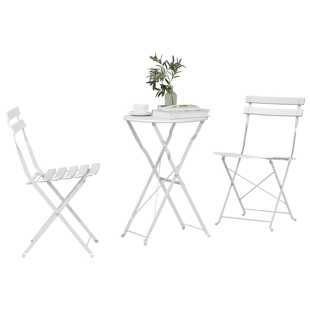 Set Bistro Pieghevole 3 pcs Bianco Acciaio - immagine 3
