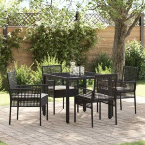 Set da Pranzo per Giardino 5 pcs Nero Poly Rattan