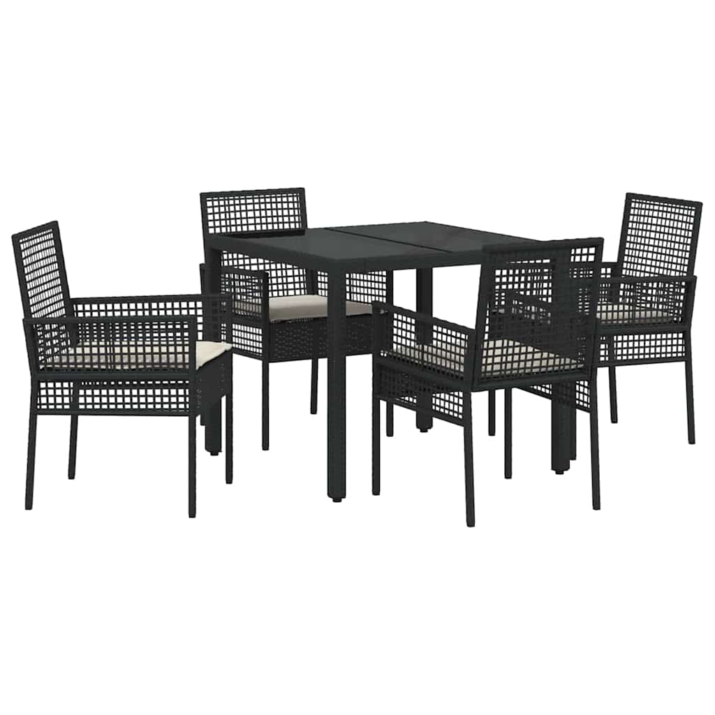 Set da Pranzo per Giardino 5 pcs Nero Poly Rattan - immagine 2