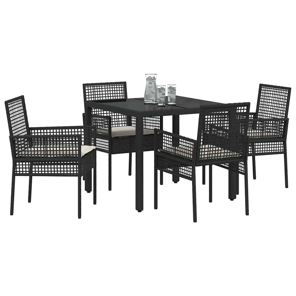 Set da Pranzo per Giardino 5 pcs Nero Poly Rattan - immagine 3