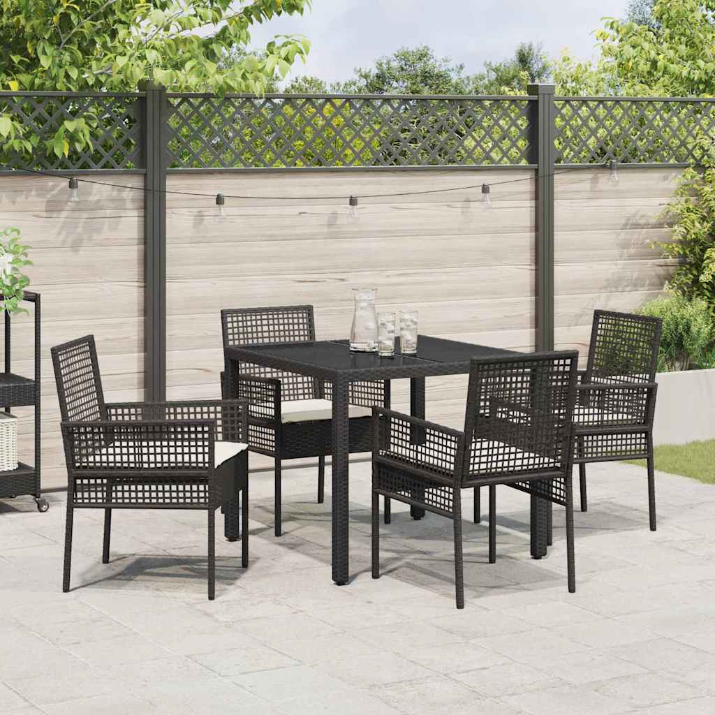 Set da Pranzo per Giardino 5 pcs Nero Poly Rattan - immagine 4
