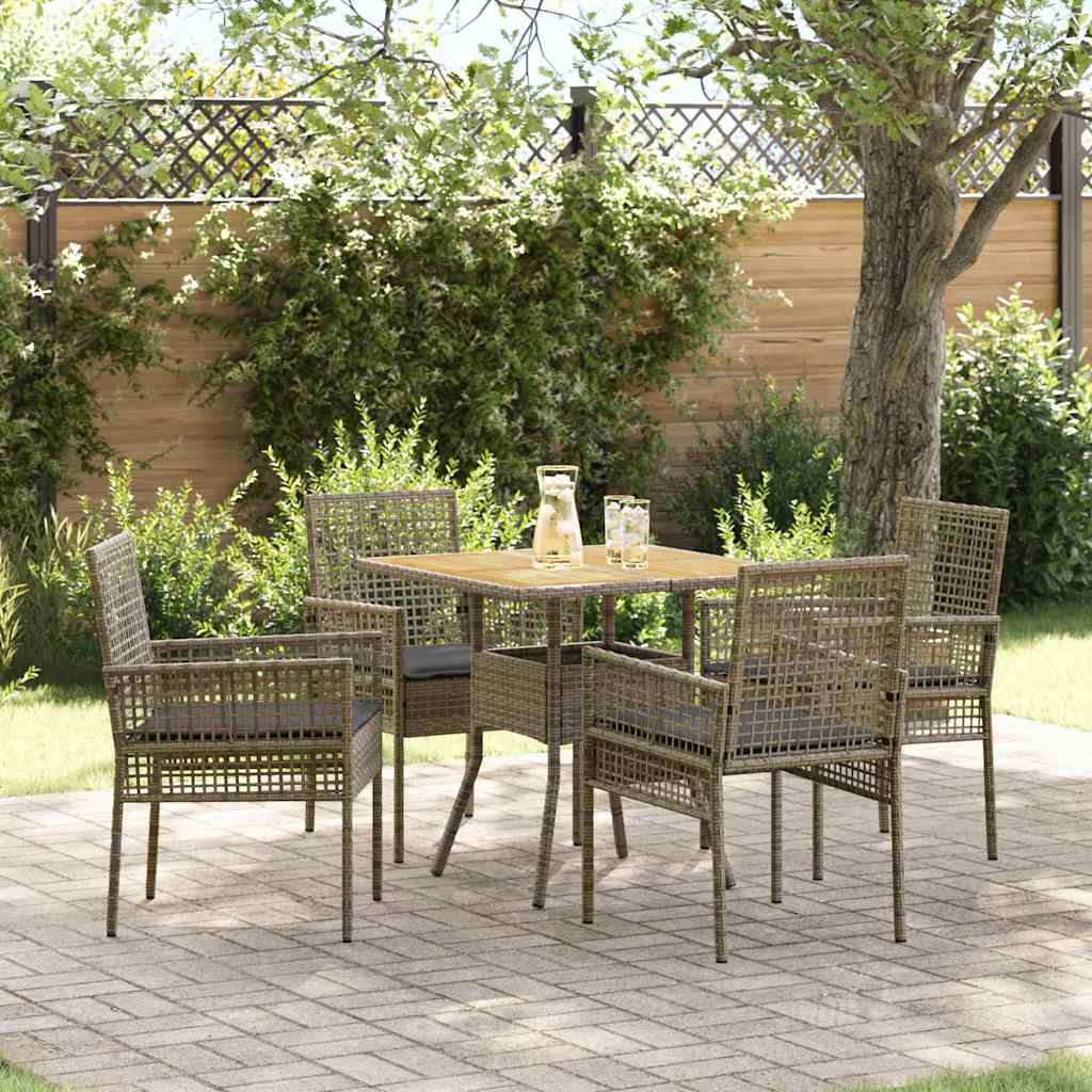 Set da Pranzo per Giardino 5 pcs Grigio Poly Rattan