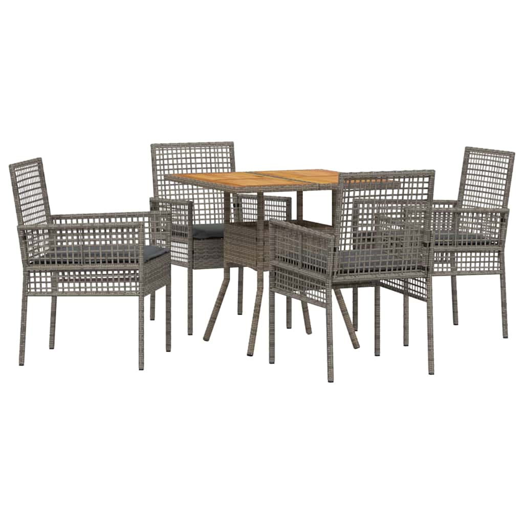 Set da Pranzo per Giardino 5 pcs Grigio Poly Rattan - immagine 2