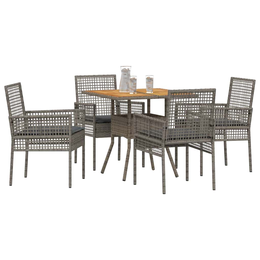 Set da Pranzo per Giardino 5 pcs Grigio Poly Rattan - immagine 3