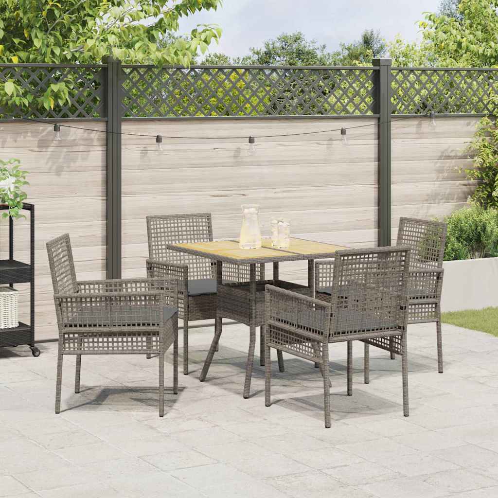 Set da Pranzo per Giardino 5 pcs Grigio Poly Rattan - immagine 4