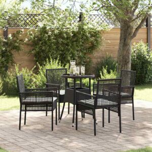 Set da Pranzo per Giardino 5 pcs Nero Poly Rattan
