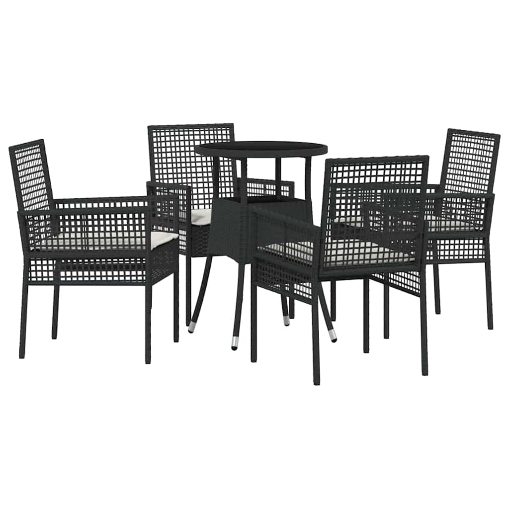 Set da Pranzo per Giardino 5 pcs Nero Poly Rattan - immagine 2