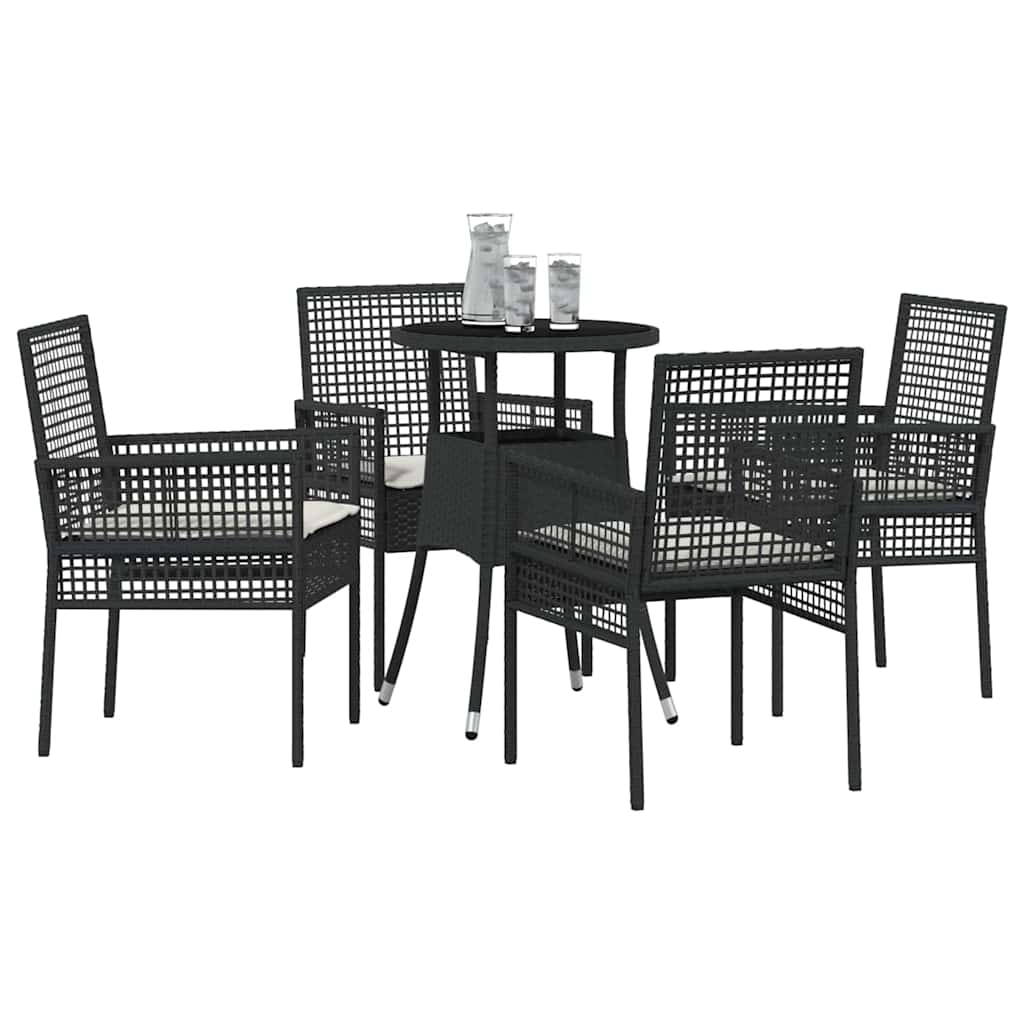 Set da Pranzo per Giardino 5 pcs Nero Poly Rattan - immagine 3