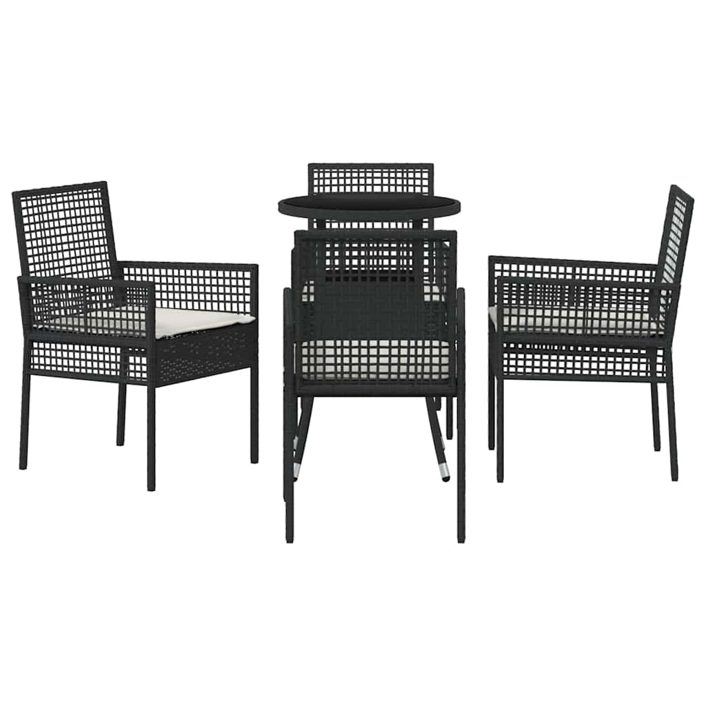 Set da Pranzo per Giardino 5 pcs Nero Poly Rattan - immagine 7